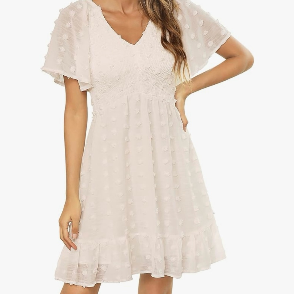 Cream Flutter Sleeve Mini Dress